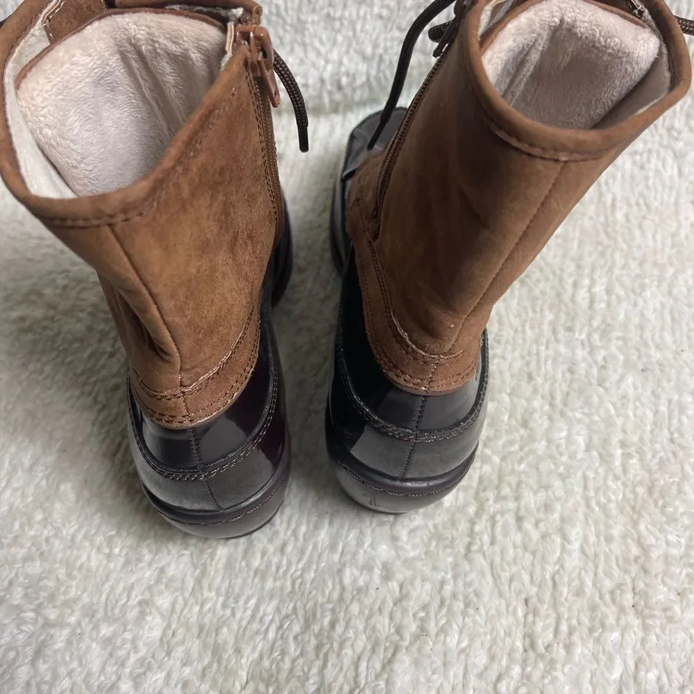 JBU Women's Two-Tone Synthetic Brown Winter lace up wedge Boots SZ9M